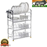 Stainless Steel 4 Shelf Kitchen Utensils Rack for Organizing Pots, Plates, Glasses, & Cutlery (24x18 inches)